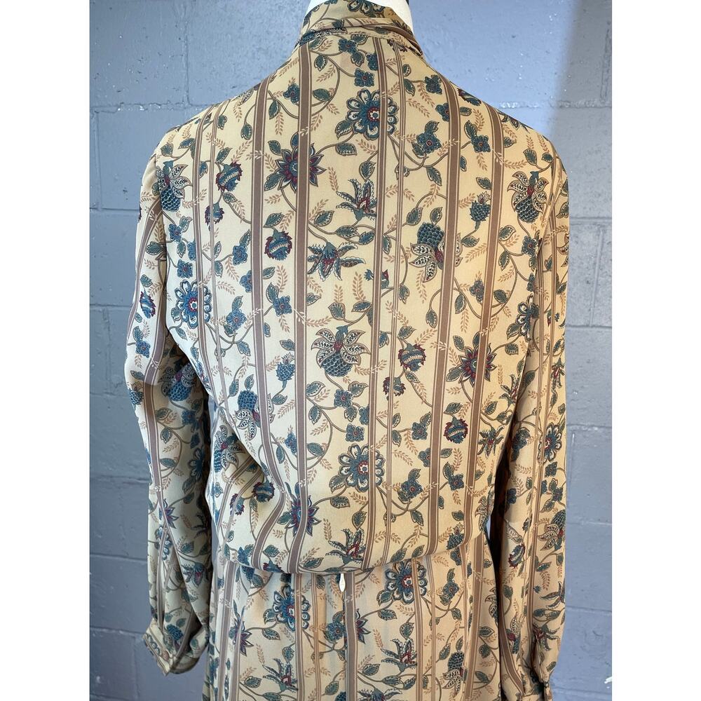 Vintage 1970s Beige Paisley 2 Piece Skirt Blouse Set Bow Tie Neck Midi Med SZ 10 - Picture 5 of 10